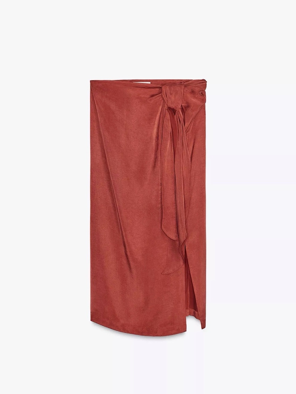 NWT Zara Rust Red Wrap Midi Skirt with Side Tie
